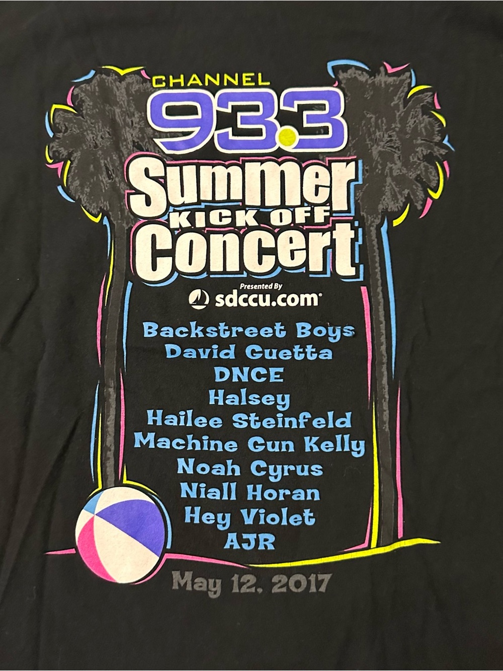Channel 93.3 Summer Kickoff Concert 2017 San Diego Black L Shirt MGK AJR BSB